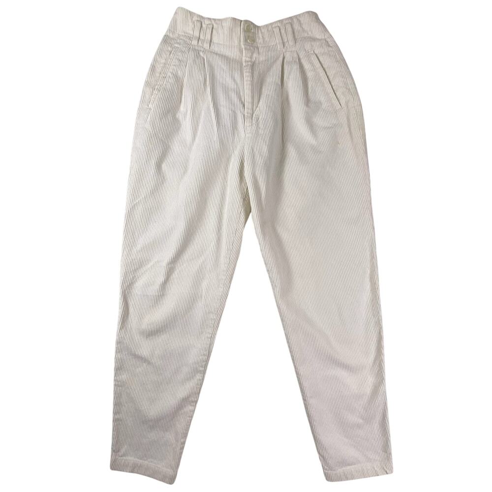 Vintage White Corduroy Pants 25 High Rise Pleated Tapered 90s Minimal Trouser